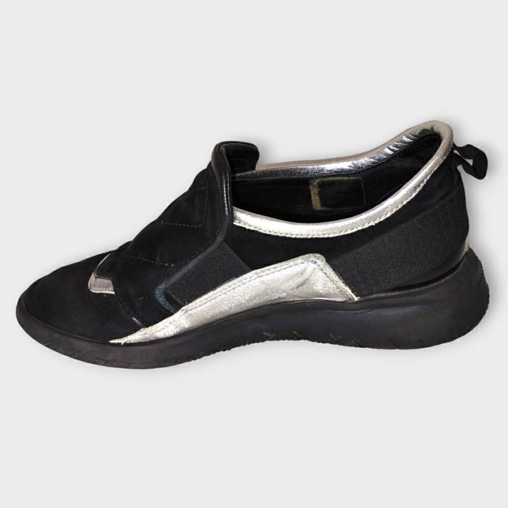 Fratelli Rossetti Womens Sneaker Sz 6.5 / 37 ONE Black Patent Suede Silver Sport